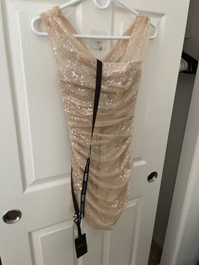 Sleeveless Sequin Mini Dress in Nude